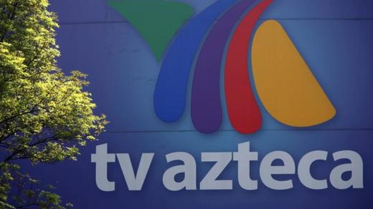 The logo of broadcaster TV Azteca is seen outside its headquarters in Mexico City, Mexico.