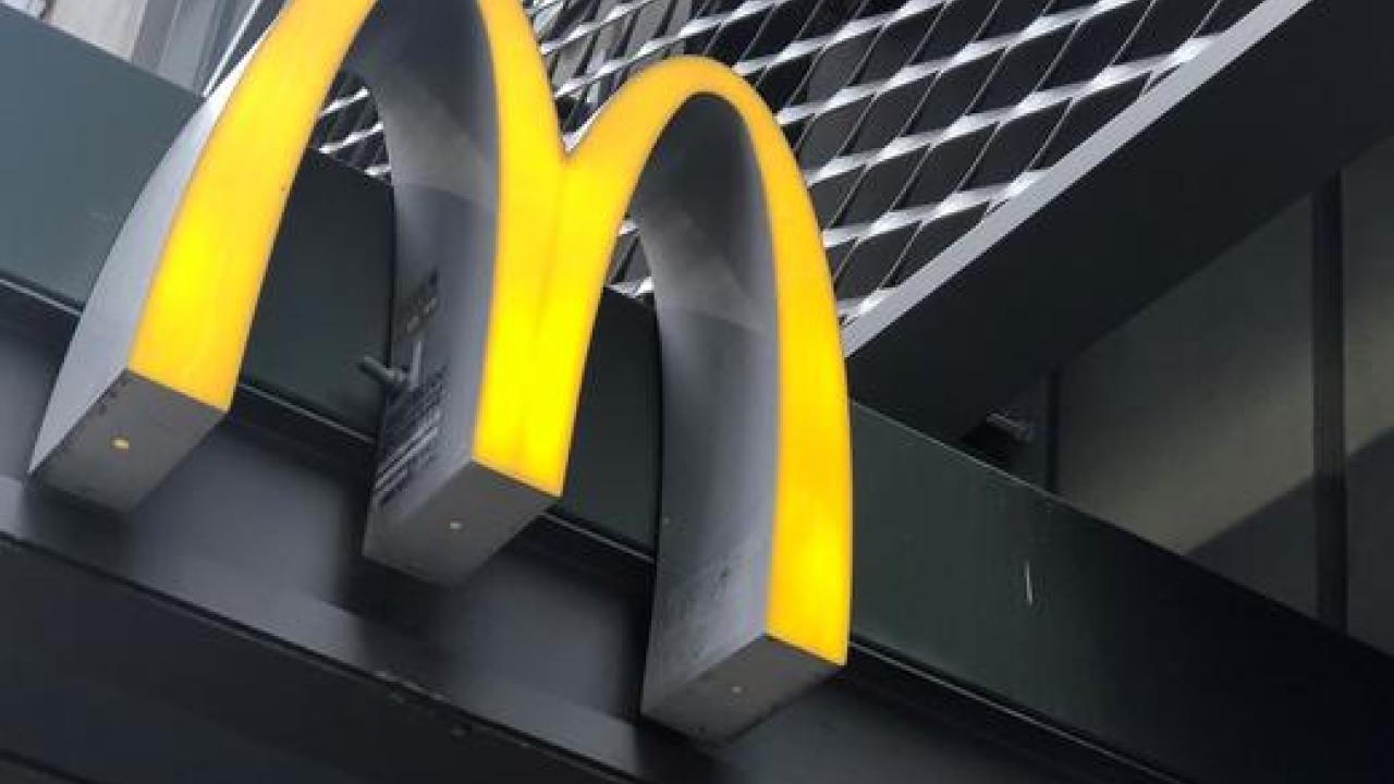 The McDonald's logo is seen outside the fast-food chain McDonald's in New York.