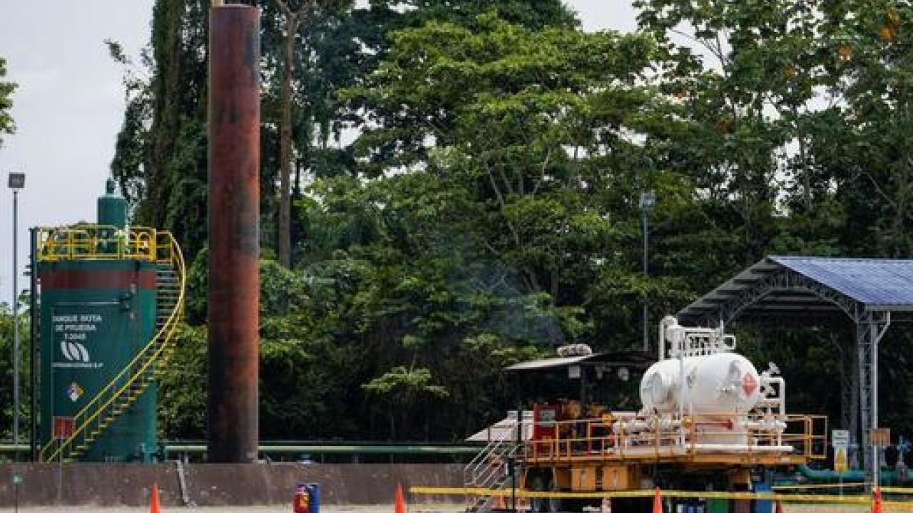 An infrastructure of Ecuador's state-run oil company Petroecuador is pictured outside of Nueva Loja, Ecuador.