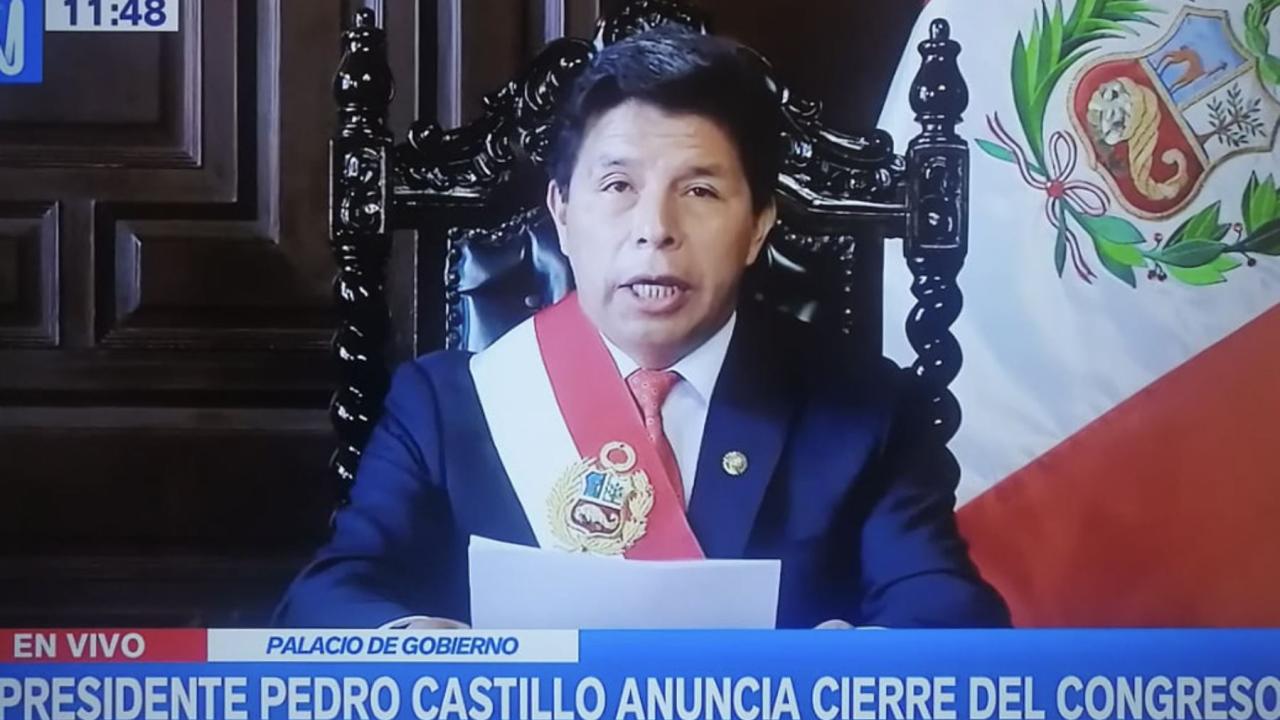 Presidente Castillo anuncia disolución del Congreso de Perú e instauración de gobierno de excepción