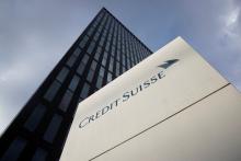 The logo of Swiss bank Credit Suisse is seen in front of an office building in Zurich, Switzerland.