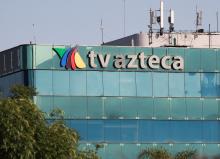 The logo of broadcaster TV Azteca is seen outside its headquarters in Mexico City, Mexico.