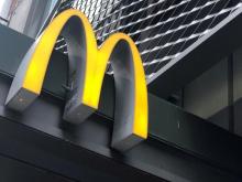 The McDonald's logo is seen outside the fast-food chain McDonald's in New York.