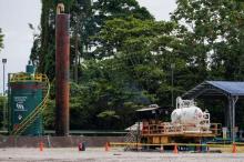 An infrastructure of Ecuador's state-run oil company Petroecuador is pictured outside of Nueva Loja, Ecuador.
